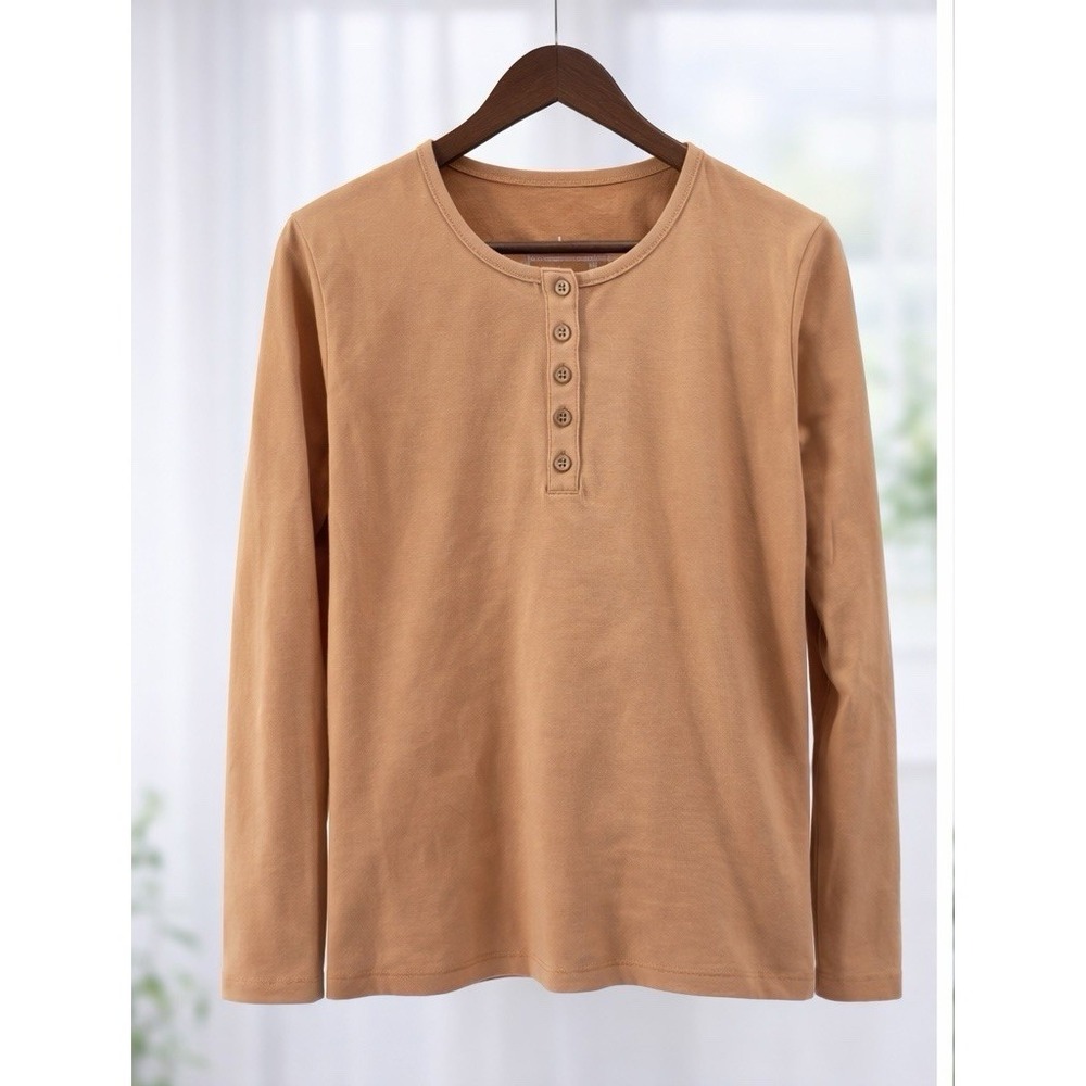 Denim & Co.‎ Henley Popover Too Cotton Knit Stretch Women Long Sleeve Size M